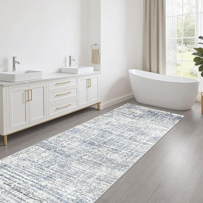 Runner Rug Non-Slip Kitchen Rug: 2x6 Washable Abstract Modern Soft Stain Resistant Indoor Floor Neutral Accent Throw Carpet for Hallway Bathroom Laundry Room Bedroom Entryway- Blue