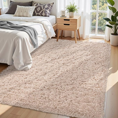 5x8 Area Rug for Living Room:Ultra Soft Fluffy Shag Beige Rugs,Large Fuzzy Plush Indoor Non Slip Carpet Washable Rug for Bedroom Kids Nursery Office Dorm Modern Decor(Beige 5'x8')