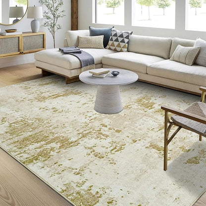 ROYHOME Modern Abstract Area Rug 3x5 Non Slip Non Shedding Rug Low Pile Stain Resistant for Bedroom Living Room,Golden Grey