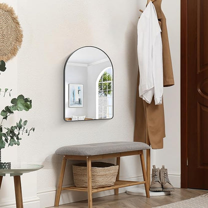 FORBATH Arched Bathroom Mirror 16x24 Inch, Black Bathroom Mirror Wall Mounted Modern Aluminum Alloy Frame Arch Mirror for Bedroom Living Room Entryway, Hanging or Leaning Against Wall