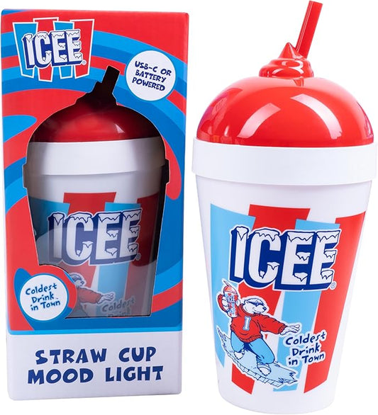 Fizz Creations ICEE Straw Cup Mood Light – 9" Tall LED Night Light, Officially Licensed Merchandise, Retro Red & Blue Design, USB-Powered, Fun & Functional Home Décor.