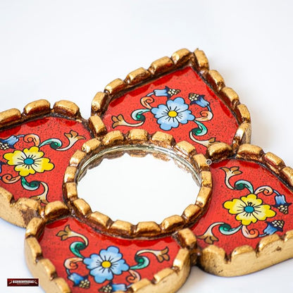 Handmade Peruvian Mirror - Reverse Painted Glass Mirror - Square or Diamond Shaped Wall Mirror with Bronze Leaf - Small Mirrors for Gallery Wall (Red)