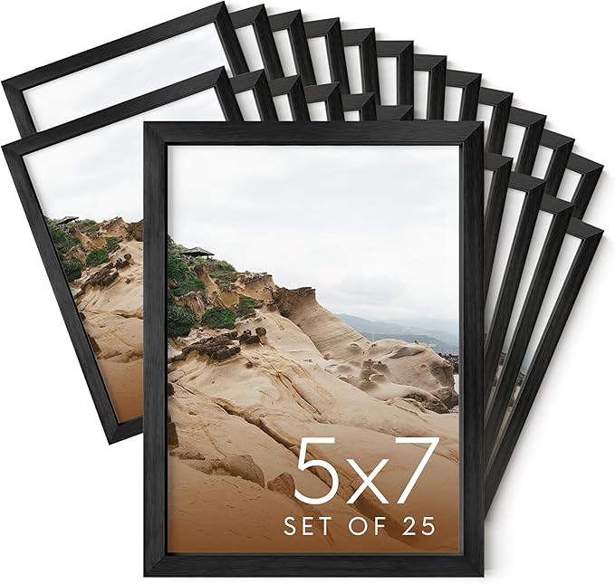 HAUS AND HUES 5x7 Black Metal Picture Frames - Black 5X7 Photo Frames - Features Premium Aluminum, Vertical Hanging, Easel Back for Tabletop, Home, Office (5x7 in, Black, Set of 25)