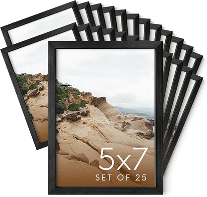 HAUS AND HUES 5x7 Black Metal Picture Frames - Black 5X7 Photo Frames - Features Premium Aluminum, Vertical Hanging, Easel Back for Tabletop, Home, Office (5x7 in, Black, Set of 25)