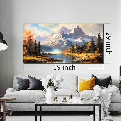 Mountain Wall Art for Living Room Bedroom Office Nature Wall Art Large Mountain Lake Forest Landscape Pictures Modern Artwork Framed Wall Decor Canvas Prints 29x59 Inch
