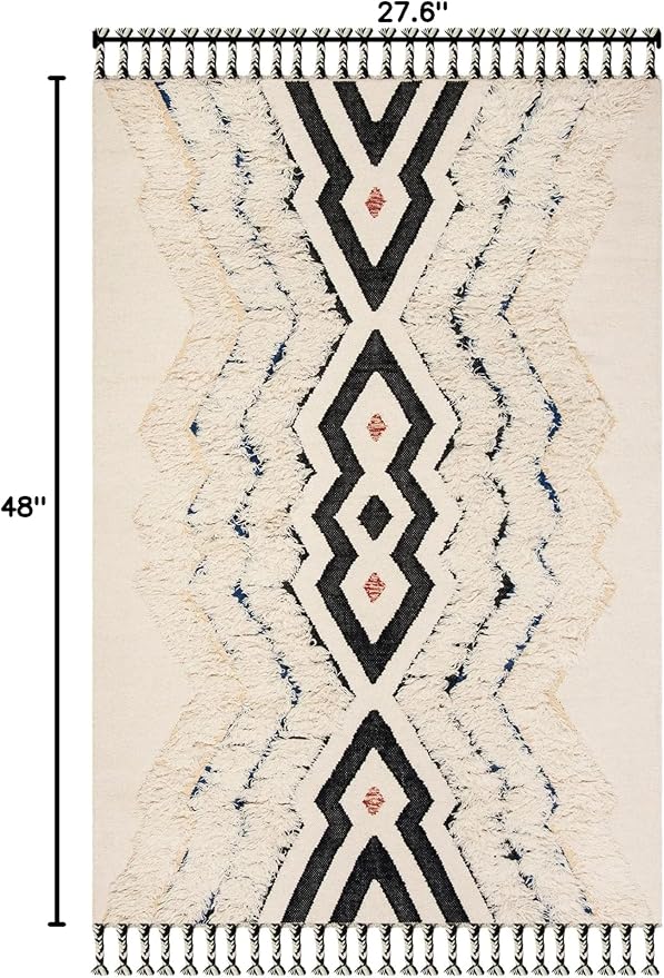 SAFAVIEH Kenya Collection Accent Rug - 2'3" x 4', Ivory & Black Blue, Hand-Knotted Moroccan Tribal Tassel Wool, Ideal for High Traffic Areas in Entryway, Living Room, Bedroom (KNY905A)
