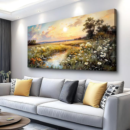 hyidecorart Large Canvas Wall Art for Living Room Wall Decor Bedroom Vintage Farmhouse Wildflower Wall Painting Office Decorations Nature Landscape Picture Artwork Aesthetic Home Decor Ready To Hang