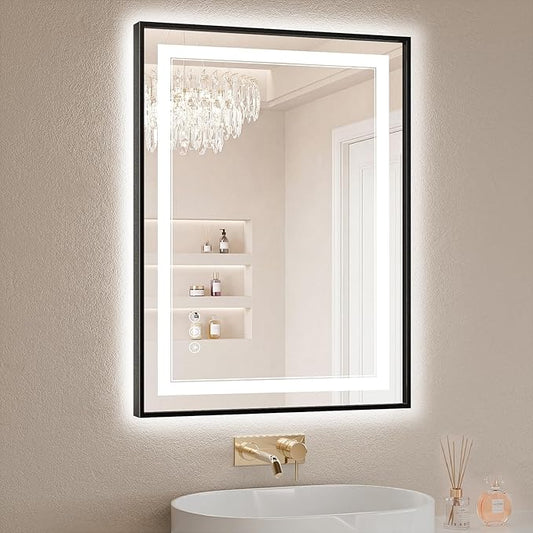 24"x32" LED Bathroom Mirror with Lights, Front & Backlit, Anti-Fog, Dimmable, 3 Color Temperature, CRI 90+, LED Mirror for Bathroom with Premium Full Aluminum Frame, Touch Control with Memory
