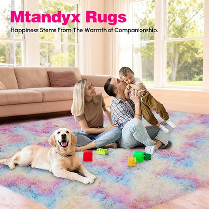 6x9 Children's Rugs for Bedroom,Rugs for Living Room, Plush Fluffy Carpet, Non-Slip Upgrade Rainbow Rug, Suitable for Kids Home Decor Aesthetics Dorm.