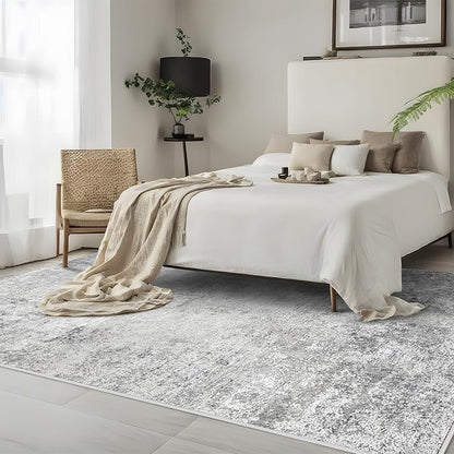 Washable 5x7 Abstract Area Rug - Modern Non Slip Stain Resistant Area Rugs for Living Room Bedroom Nursery - Neutral Thin Low-Pile Indoor Carpet Soft Floor Mat for Boho Room Decor (5X7 Grey)