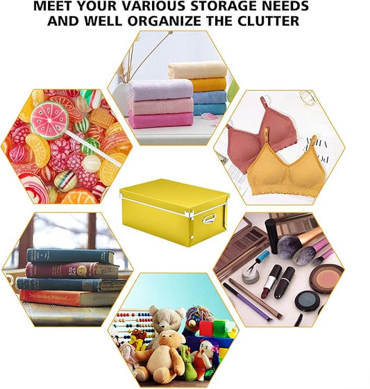 SEEKIND storage box with Lids,3 in 1 Set,Plastic,with Handles,Press-Stud Fastening,Moisture-proof,Foldable for Space Saving Storage,for Clothes,DVD,Blankets (Yellow) …