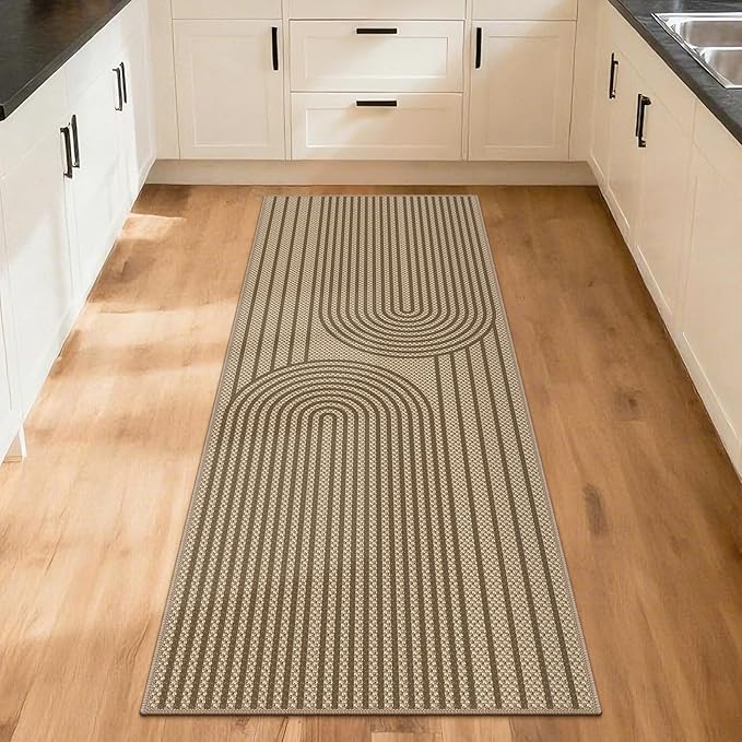 Easy Jute Hallway Runner Rug, 2' x 6' Kitchen Runner, Brown Farmhouse Ultra-Thin Washable Non-Slip Carpet Runner for Laundry, Bedroom, Backyard, Outdoor, Home Decor