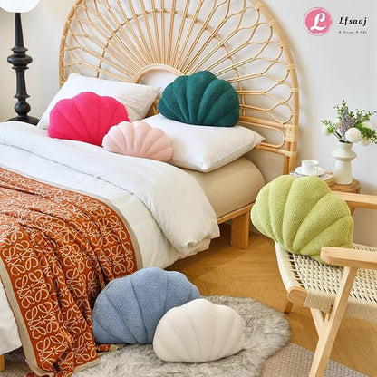 Lfsaaj Pink Seashell Throw Pillows, Shell Shaped Throw Pillows, 13 Inch Soft Home Decorative Pillow Plush Cushion for Bed Couch Living Sofa Room Decor Accent Throw Pillow