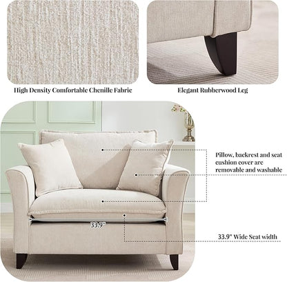 Merax 46.3" Chenille Accent Chair, Oversized Reading Armchair w/2 Pillows, Modern Corner Single Cloud Sofa Arm Chairs, Comfortable Living Room Deep Cushion Seating for Office & Apartment, White