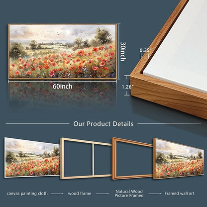 QIYILEXWART Canvas Wall Art For Living Room Large Wall Decor For Office Bedroom Decorations Red Blooms Field Landscape Pictures Farmhouse Painting Artwork Room Wall Mural Aesthetic Home Decor 30x60 In