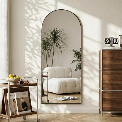 Arched Full Length Mirror 71 x 28 Inch, Full Body Mirror with Stand, Standing Hanging or Leaning Against Wall, Metal Frame Floor Mirror for Bedroom, Living Room, Cloakroom,Black