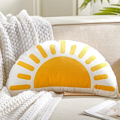 Newwiee Sunshine Throw Pillow Boho Classroom Reading Corner Semicircular Cute Soft Throw Sun Pillow Decorative for Book Center Daily Cushion Semicircular Home Bedroom Playroom Decor 10 x 16 Inch