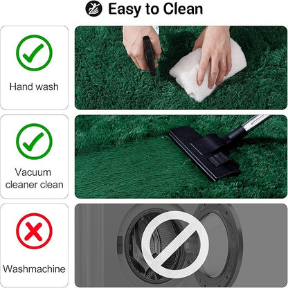qulint 4x6 Area Rug for Bedroom, Fluffy Soft Shag Green Rugs for Living Room Fuzzy Plush Small Nursery Rug, Modern Shaggy Forest Carpet for Boys and Girls Dorm Home Decor (4ft x 6ft, Dark Green)