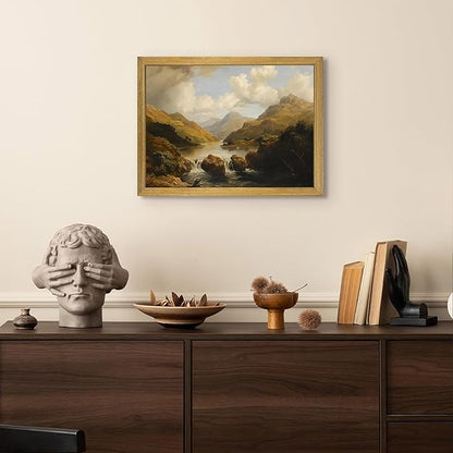 Framed Vintage Landscape Wall Art Home Decor, Retro Mountain Vintage Painting Prints, Countryside Farmhouse Landscape Wall Decor, Canvas Wall Art for Living Room Bedroom Home Bathroom Decor 16x24 Inch
