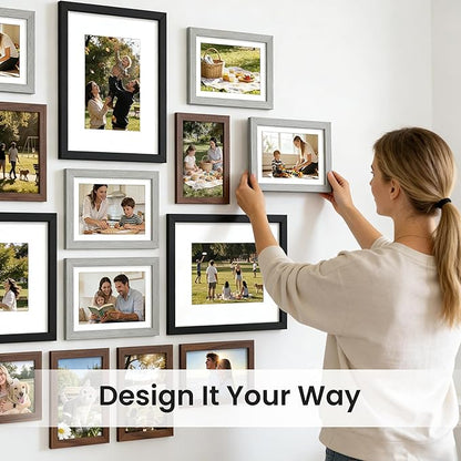 upsimples 19 Pack Picture Frames Collage Wall Decor for Mounting or Tabletop Display, Photo Gallery Frame Set for Family, Multi Sizes Including 8x10, 5x7, 4x6, Black Gray Brown
