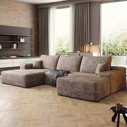 108" Sectional Couches for Living Room Cloud Couch Sofa with L-Shape Upholstered Boneless Couchs Modern Modular Sectional Couch with Chaise (Camel, 108" Left Facing Chaise+2Seaters+1Ottoman)