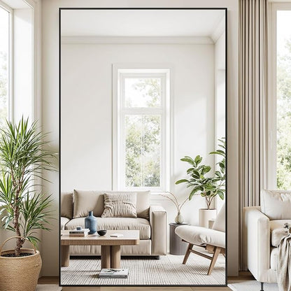 Antok Full Length Mirror,46"x91" Oversized Floor Mirror Freestanding, Full Body Mirrors Floor Standing Mirrors with Stand, Hanging Mounted for Living Room Cloakroom, Black, Rect Style