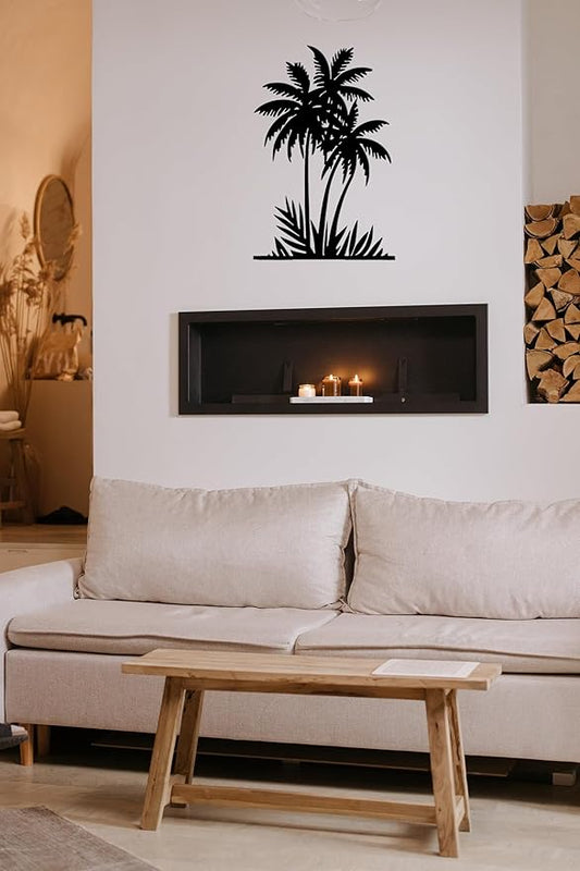 Benziso Metal Palm Tree Wall Art Tropical Plants Wall Decor Beach Theme Wall Sculptures Coastal Wall Hanging for Bathroom Living Room Indoor Outdoor（Black 11.2in x 17in）