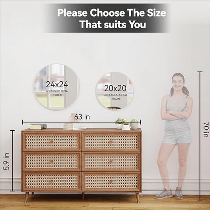 SCWF-GZ 24" Round Mirror Circle Wall Mounted Hanging or Against Wall Aluminum Alloy Metal Frame Dressing Make-up Mirrors for Entryway Bedroom Bathroom Living Room 24 inch Black