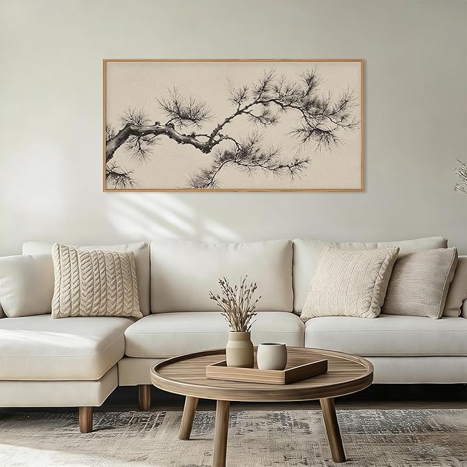 HPNIUB Vintage Sketch Pine Tree Framed Canvas Wall Art Set, Brown Antique Tree Branch Wall Decor, Nature Botanical Art Print, Modern Landscape Pictures for Living Room, Bedroom, Office-20'' x40''