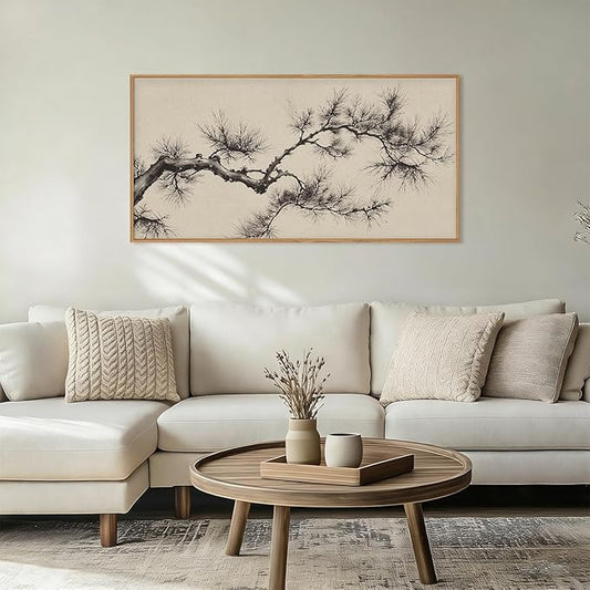 HPNIUB Vintage Sketch Pine Tree Framed Canvas Wall Art Set, Brown Antique Tree Branch Wall Decor, Nature Botanical Art Print, Modern Landscape Pictures for Living Room, Bedroom, Office-20'' x40''