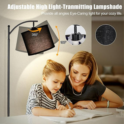 mukuxin LED Floor Lamps for Living Room, 12W 1200LM Modern Arc Floor Lamp with Remote & Adjustable Linen Lampshade, 12 Color Temperature Stepless Dimmable Tall Standing Lamp (Black)