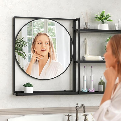 Black Metal Framed Bathroom Mirror with Shelf, 40" X 24.4" Rectangular Wall Mounted Bathroom Vanity Mirror, Modern Bathroom Mirror with Storage for Over Sink, Entryway