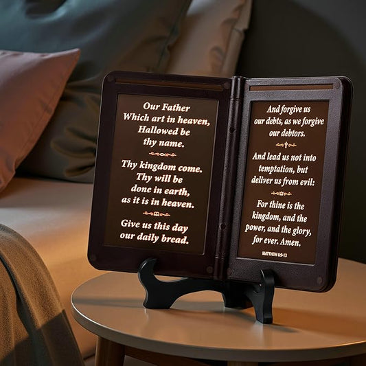 mamre Bible Verses Lamp, The New Testament Display Light - Thy Word is a lamp Unto My feet, and a Light Unto My Path. - Matthew 6:9-13 The Lord's Prayer, Gospel Gift, Bookshelf Lamp