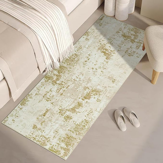 ROYHOME Modern Abstract 2x7 Runner Rug Washable Non Slip Stain Resistant Rug for Hallway Kitchen Bedroom Non Shedding Low Pile Indoor Floor Cover,Golden Grey