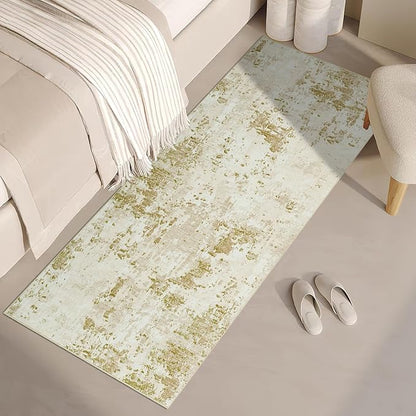 ROYHOME Modern Abstract 2x10 Runner Rug Washable Non Slip Stain Resistant Rug for Hallway Kitchen Bedroom Non Shedding Low Pile Indoor Floor Cover,Golden Grey