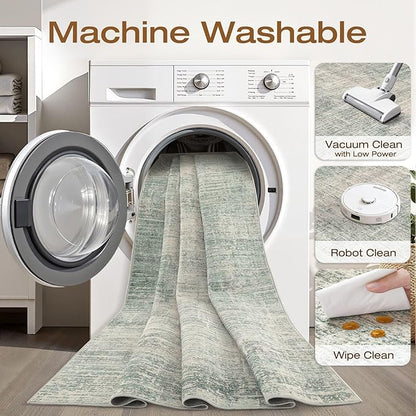 10x12 Area Rug Living Room: Washable Large Neutral Green Rugs Abstract Soft Modern Stain Resistant Indoor Floor Non-Slip Carpet for Bedroom Nursery Kids Office Playroom Dining Room Under Table Home