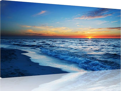 TutuBeer 1 Panel Beach Pictures Wall Art Beach Canvas Wall Art Blue Ocean at Sunrise Picture Print on Canvas Sea Artwork for Walls Seascape Pictures for Home Decor Ready to Hang 20x40inch