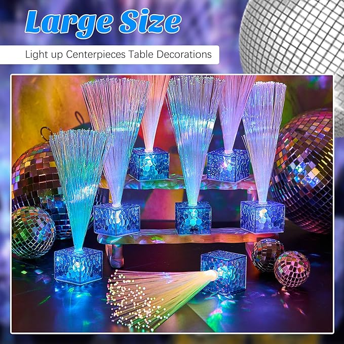 Amylove Mini Fiber Optic Lamp Bulk LED Light Color Changing Table Centerpiece Glow in The Dark Party Favors Supplies for Wedding Graduation Prom Birthday Disco Dance Decorations(9 Inch,Clear)