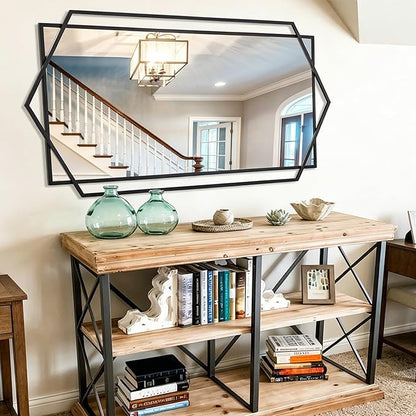 24"x47" Large Wall Mirror for Decor, Living Room Decoraive Wall Mirror with Metal Frame, Unique Black Bathroom Mirror Vertical or Horizontal Hanging