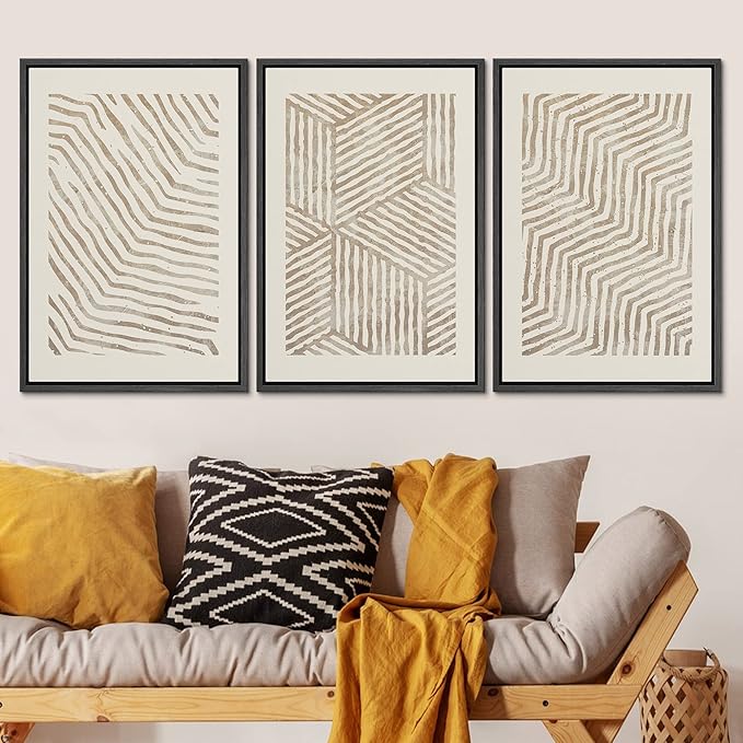 SIGNLEADER Framed Canvas Print Wall Art Set 3D Geometric Pattern Wave Collage Abstract Shapes Illustrations Modern Art Decorative Contemporary for Living Room, Bedroom, Office - 24"x36"x3 BLACK