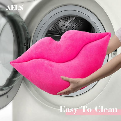 AELS 3D Large Lips Throw Pillows Smooth Soft Velvet Decorative Throw Pillows Love Pillows Cute Pillow 24 X 12 inches for Couch Sofa Bed Living Room Bedroom, Vivid Pink