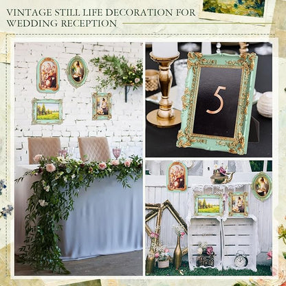 Geetery 4 Pcs Vintage Picture Frames Set, Mint Green Ornate Baroque Frames for Gallery Wall, Antique Victorian Decorative Photo Frame for Tabletop or Wall Display, Shabby Cottagecore Home Decor
