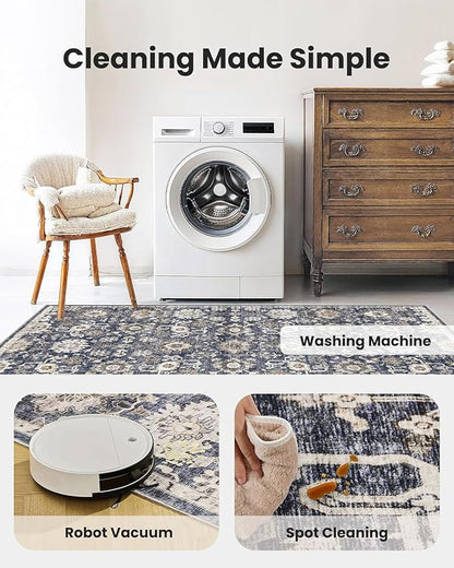 AMADA HOMEFURNISHING 10x14 Washable Area Rug, Low-Profile Large Area Rug with Non-Slip Backing & Durable Edge Binding, Vintage Large Rugs for Living Room, Bedroom & Dining Room
