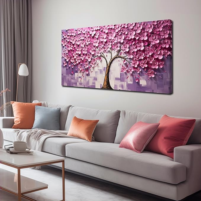 Pink Tree Canvas Wall Art for Bedroom Teenage Girl Room Decor Pink Wall Decor for Office Women 20 x 40 Inch