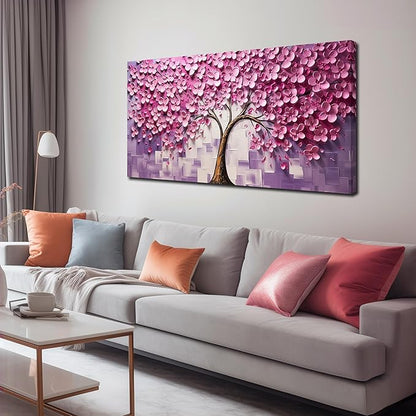 Pink Tree Canvas Wall Art for Bedroom Teenage Girl Room Decor Pink Wall Decor for Office Women 20 x 40 Inch