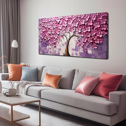 Pink Tree Canvas Wall Art for Bedroom Teenage Girl Room Decor Pink Wall Decor for Office Women 20 x 40 Inch