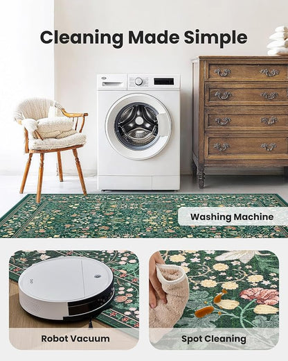 AMADA HOMEFURNISHING Washable Runner Rugs for Hallway, 2x6 Kitchen Rug, Non-Slip & Low-Profile Area Rug, Soft Floral Rug with Durable Edge Binding, Rugs for Entryway Kitchen Bedroom Laundry Bathroom