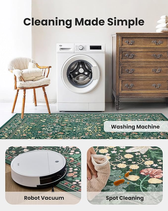 AMADA HOMEFURNISHING 6x9 Area Rugs, Non-Slip & Low-Profile Living Room Rug with Durable Edge Binding, Soft Large Washable Floral Rug for Living Room, Bedroom, Dining Room