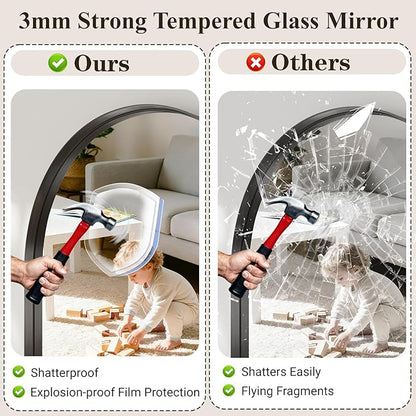 Arched Mirror for Bathroom Sink, 26"x38" Black Frame Mirror for Wall Mounted, Bathroom Mirror with HD Tempered Glass, Bedroom, Living Room, Entry Way, Vanity, Restroom