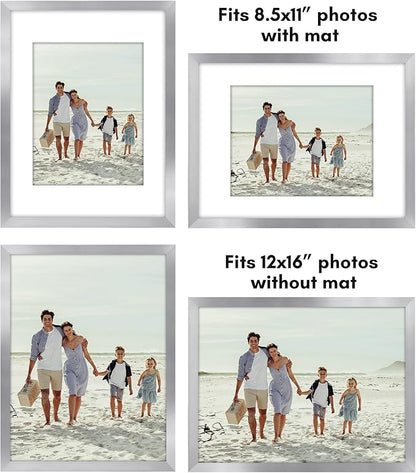 Americanflat 12x16 Picture Frame with Polished Plexiglass - Set of 5 - Use as 8.5x11 Frame with Mat or Display 12x16 Photo Without Mat - Galleria Collection - Picture Frames for Wall Display - Silver